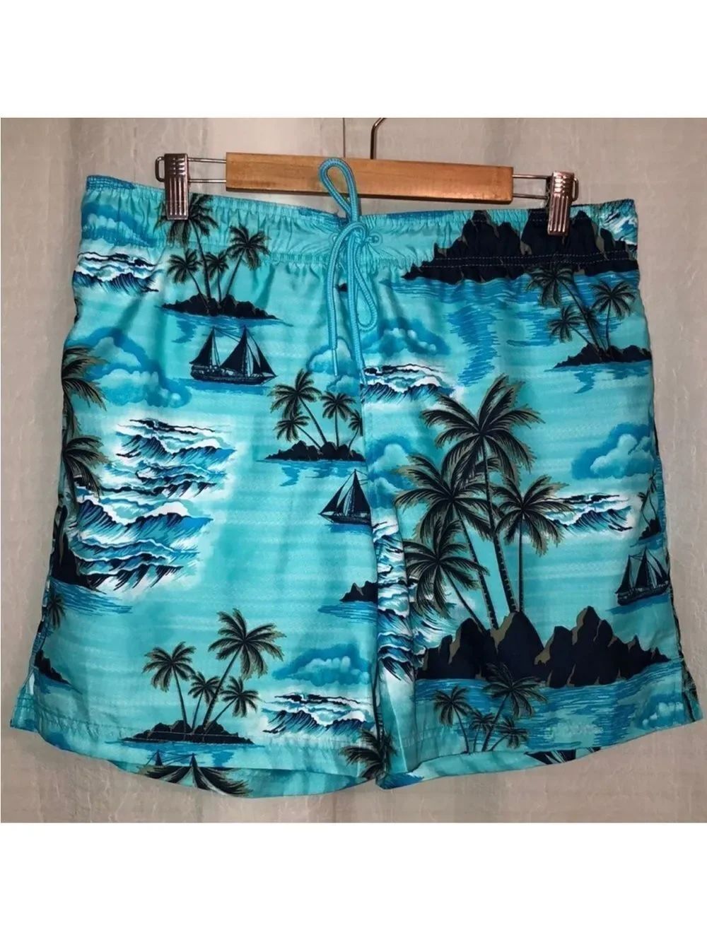 George L Tropical Teal Navy Swim Trunks